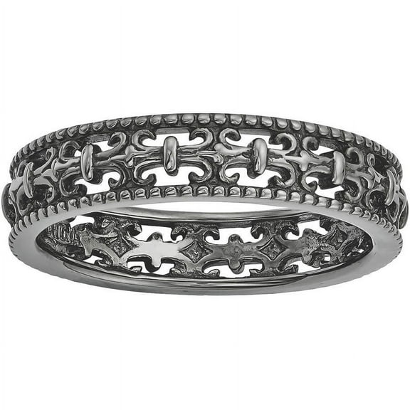 Sterling Silver Black-Plated Carved Band