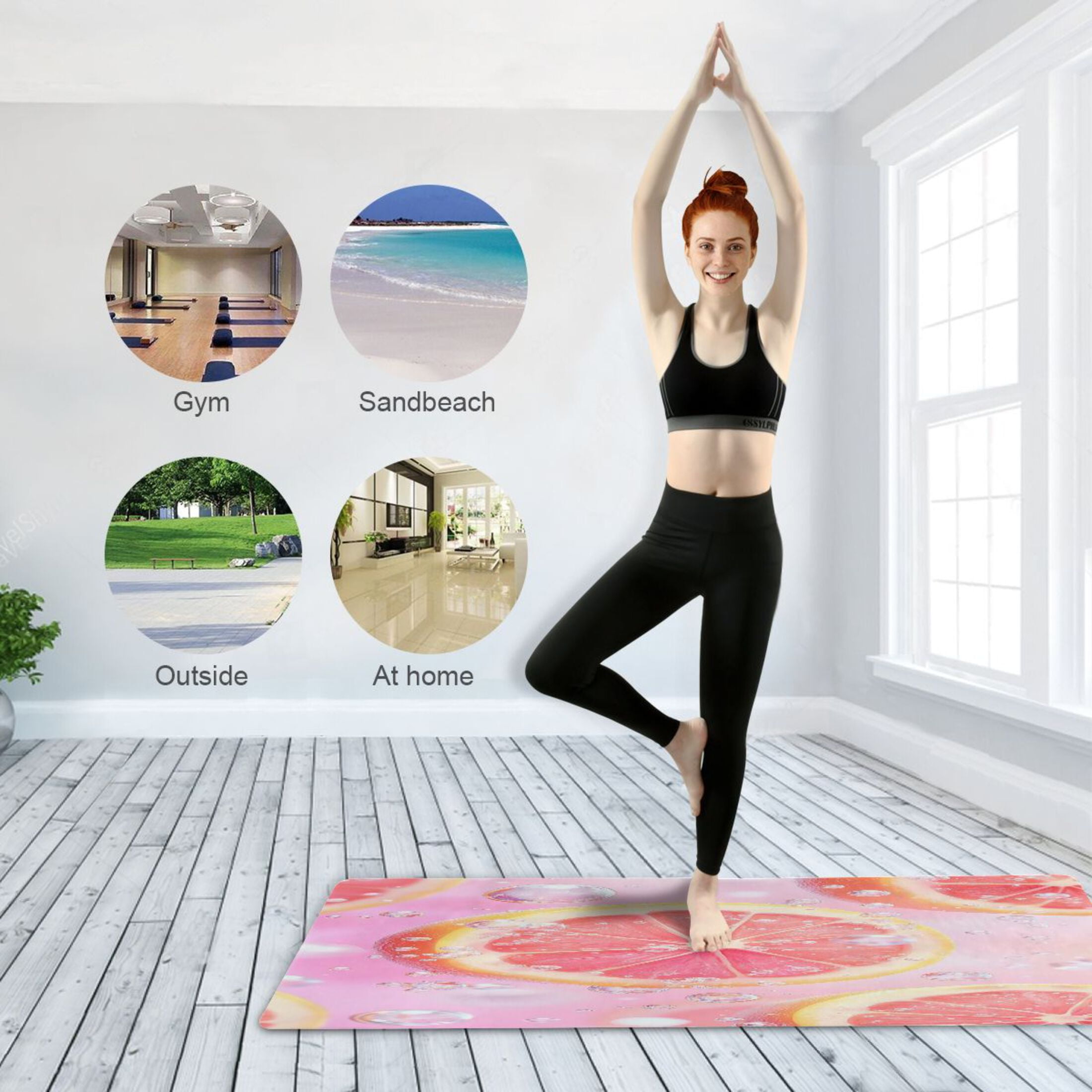 BZSMCE Yoga Mat Women Grapefruit Slices with Bubbles Fitness Mat