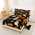 thumbnail image 2 of Manfei Spooky Pumpkin Lantern King Sheets,Ghost And Bat Halloween Bedding,4 Pieces,1 Flat Sheet,1 Fitted Sheet and 2 Pillowcases, 2 of 6
