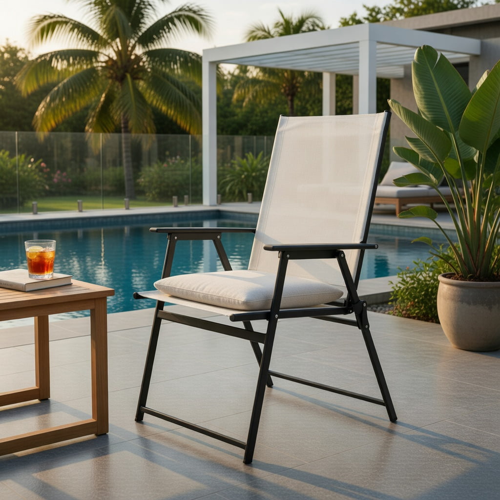 Hommoo 2-Pack Foldable Patio Chairs with Armrests, Heavy-Duty Metal Outdoor Chairs for Deck, Garden, Yard & Camping, White