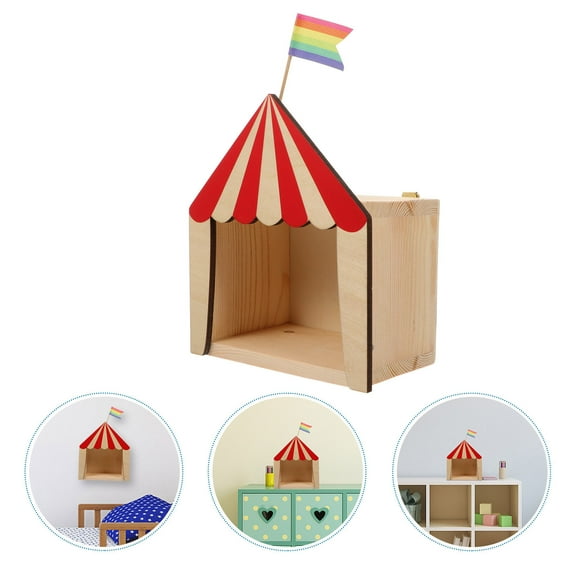 CRILSTYLEO 1Pc Red Wooden Storage Rack for Children's Room in Cabin Shape 17.50X15.00X9.00cm