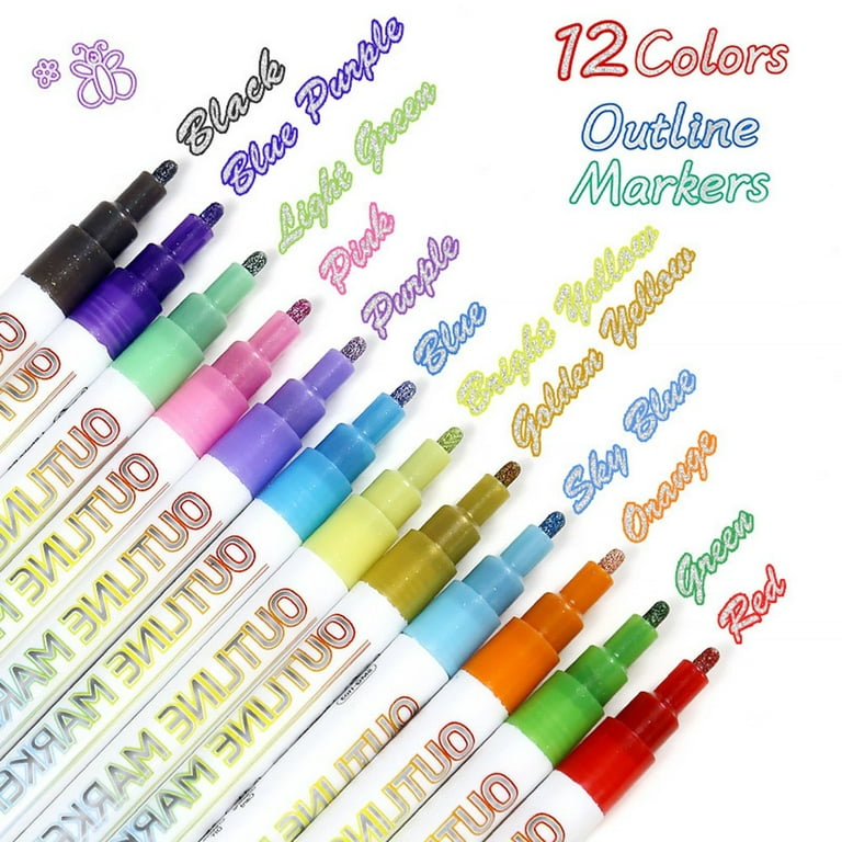 Wholesale Double Line Metallic Markers 12color/24 Color Outline Marker Pens  For Writing Drawing Gift Cards Greeting Cards 24 colors From China