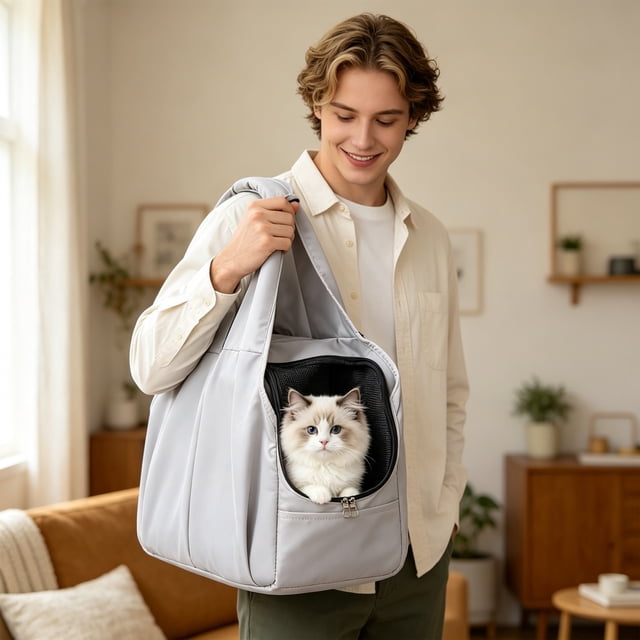 Large Capacity Sling Shoulder Pet Carrier Bag for Dogs and Cats, Breathable Polyester, Removable Washable Pad, Multiple Pockets, Adjustable Strap, 60×39×20 cm, Black/White/Gray/Red