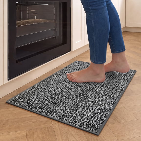 Kitchen Rugs and Mat Non Slip Washable, Super Absorbent Kitchen Mats for Floor with Rubber Backing, Soft Braided Standing Sink Mat, Anti Fatigue Kitchen Runner Rug Easy to Clean, Gray 17"x30"