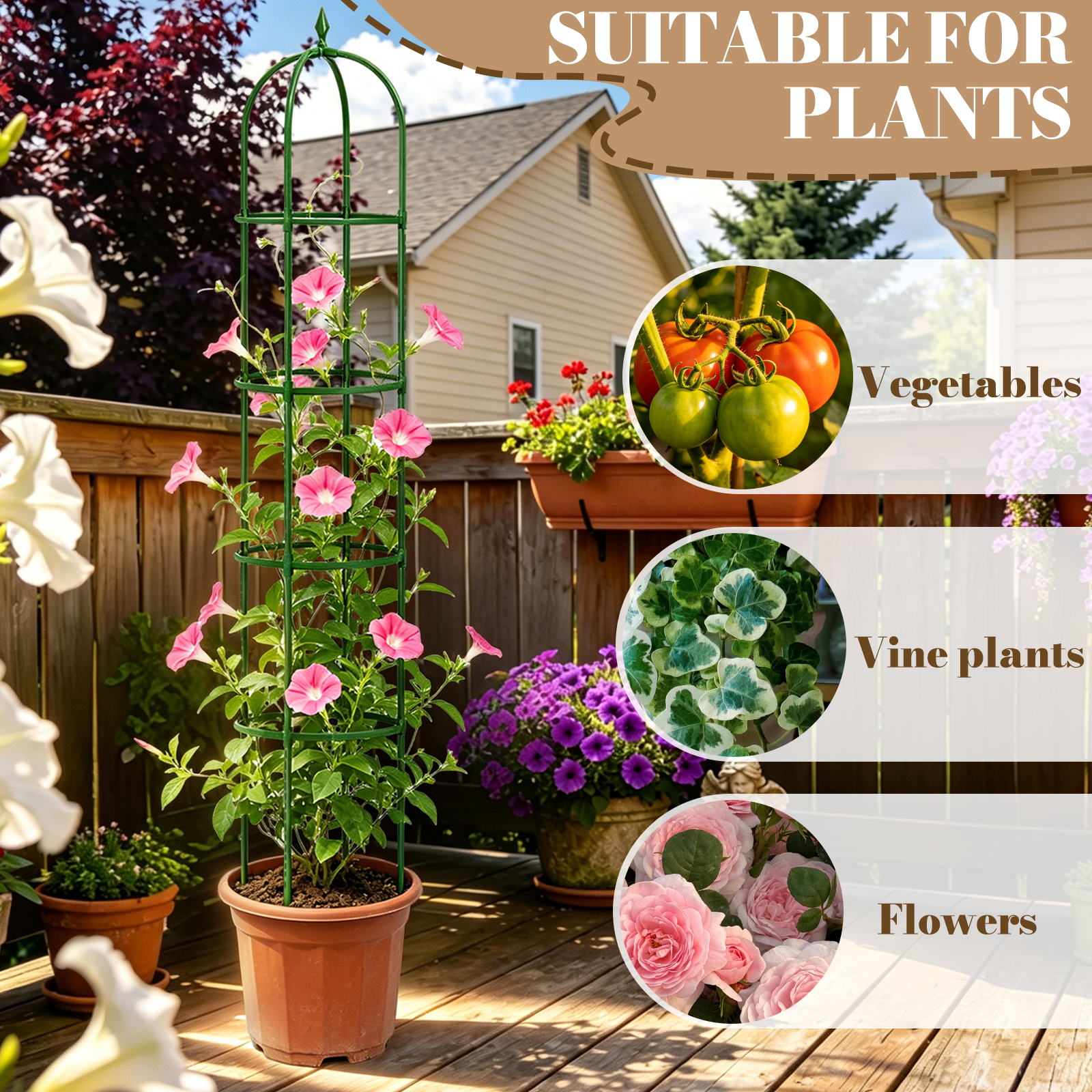 2 Pack Garden Obelisk Trellis for Climbing Plants,63" Metal Rustproof Plant Support Rose Trellis, Tower Potted Cages for Flowers Fruits Vegetable Vines Indoor & Outdoor, Green(4 Tiers)