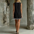 thumbnail image 5 of Ecqkame Summer Dresses for Women Color Block Trim Hem V Neck Sleeveless Buttons Mini Dress Casual Loose Beach Vacation Daily Dress with Pockets Black M, 5 of 6