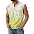 thumbnail image 2 of Sleeveless Shirts for Men, Men's Retro Stand Collar Casual Pocket Solid Color Sleeveless Henley Shirt Yellow L, 2 of 6