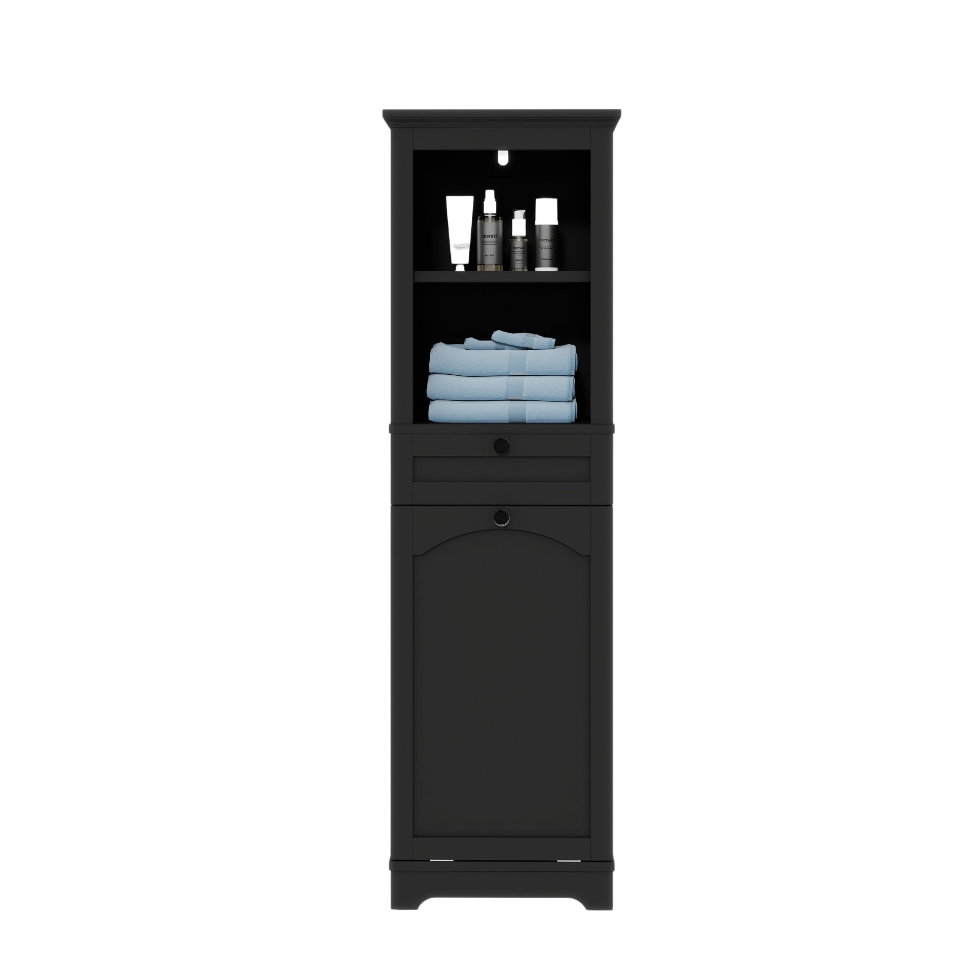 Uforic Bathroom Storage Cabinet with Drawer, Laundry Hamper Cabinet with Basket, Black