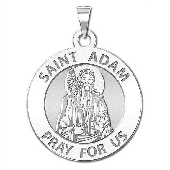 Saint Adam Round Religious Medal - - 2/3 Inch Size of Dime, Sterling Silver