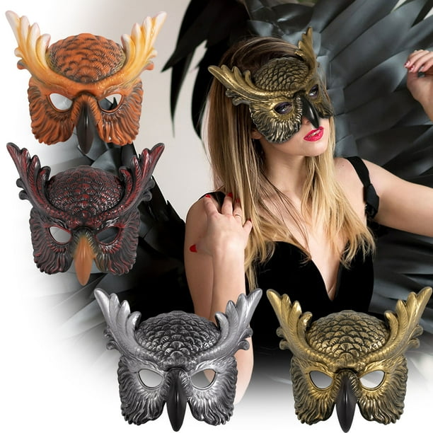Máscara de Búho para Halloween, Máscara de Pájaro, Máscara de Medio Rostro de Búho para Halloween, Pascua, Disfraz, Fiesta de Maquillaje, Juego de Rol | Material Plástico | Talla Adulto 26 X 24 Cm |