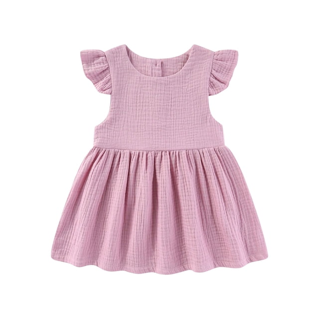 WRKEKC Robe d'Été pour Filles, Robe Décontractée pour Filles, Robe Sans Manches Douce à Volants Couleur Unie pour Enfants 6 Mois