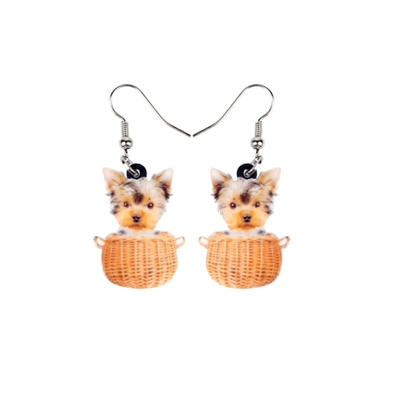 Yorkie In Basket Drop Earrings