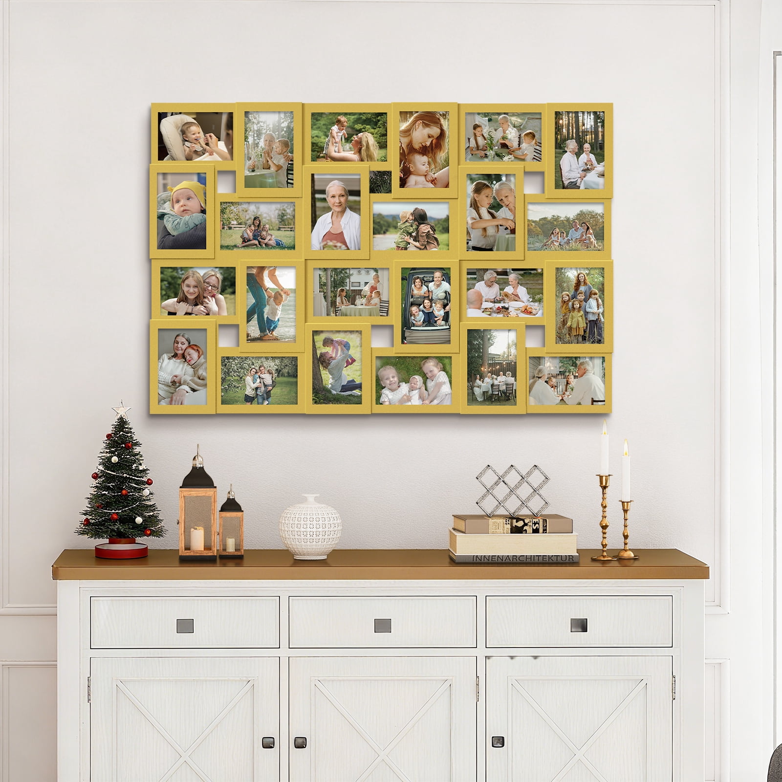 Hello Laura 24 Socket Gold Collage Photo Frame 4 x 6 Pictures for Large Family and Friend Decor
