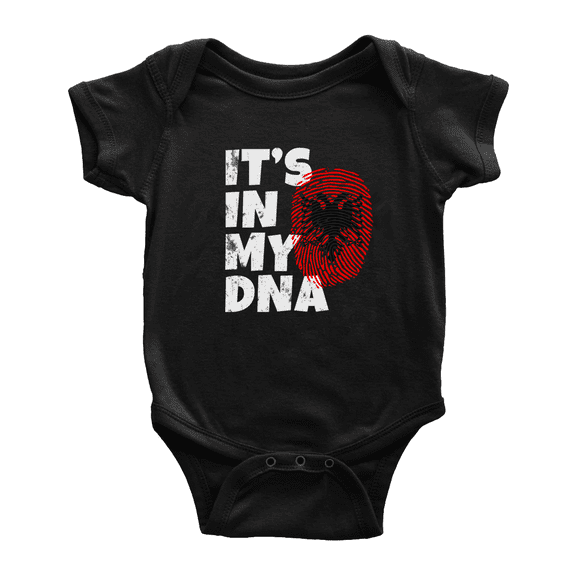 It's In My DNA Albanian Flag Country Pride Cute Baby Bodysuit Baby Clothes (Black, 6-12 Months)
