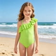 thumbnail image 2 of JAJAHO One Piece Swimsuit Girls Asymmetrical Shoulder Swimwear Cute Ruffle Bow Summer Bathing Suit For Kids 3-7Y, 2 of 5
