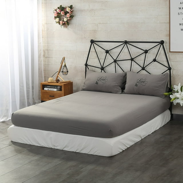 Royalbelle Waterproof Full Fitted Solid Color Bed Sheet Bed Cover Breathable Soft Comfortable Bed Set