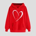 thumbnail image 2 of YUGYXL Womens Heart Print Sweatshirts Classic Fit Long Sleeve Hoodies Fashion Drawstring Comfy Hooded with Front Pocket Red L, 2 of 6