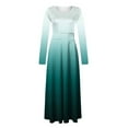 thumbnail image 4 of Dresses for Women Long Sleeve Fall Round-Neck Solid Colorful Long Dresses Green S, 4 of 5