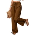 thumbnail image 6 of Wide Leg Linen Pants for Women Casual Drawstring Palazzo Pants Summer Vacation Beach Flowy Trousers with Pockets, L, 6 of 7