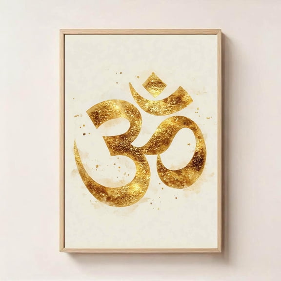 Golden Om Wall Art Yoga Meditation Decor Sacred Symbol, Unframed Paper Poster 8x10in