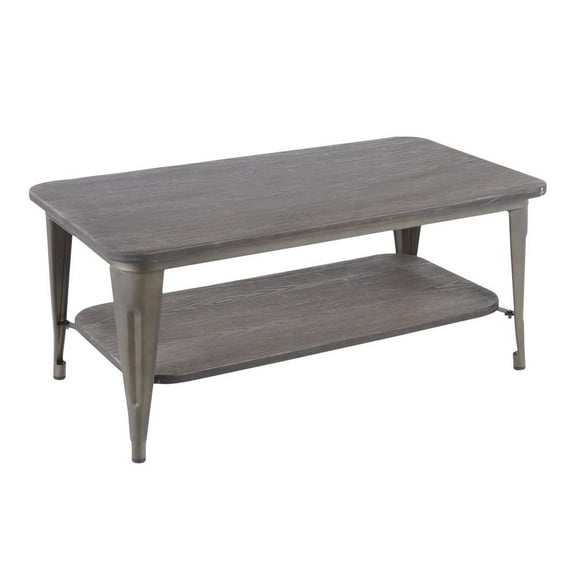 Lumisource Oregon Industrial Coffee Table in Antique Metal & Espresso Wood-grain Pressed Bamboo