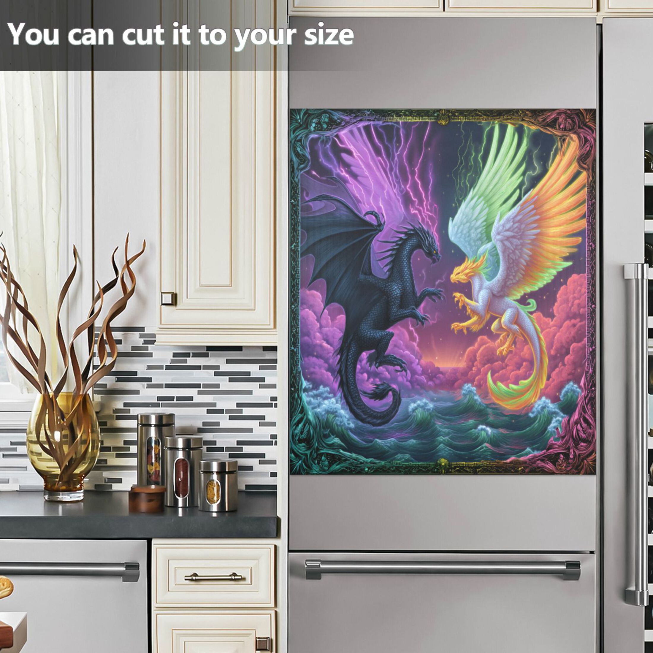 Dishwasher Magnetic Refrigerator Magnet Cover Sticker Home Decorative 23"x26" Magic Dragon Game Card