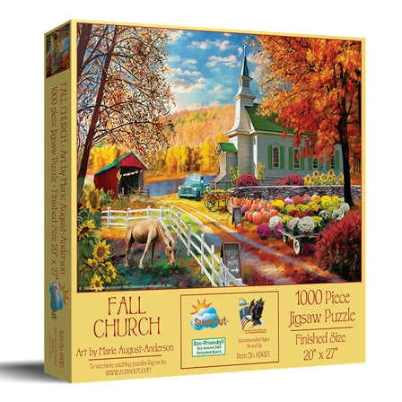 SUNSOUT INC - Fall church - 1000 pc Jigsaw Puzzle by Artist: Marie August-Anderson - Finished Size 20" x 27" - MPN# 65021