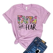 Faith Over Fear T-shirt Religious Tee Christian Shirt Women's Cross Tshirt Inspirational Shirts Motivational Gift