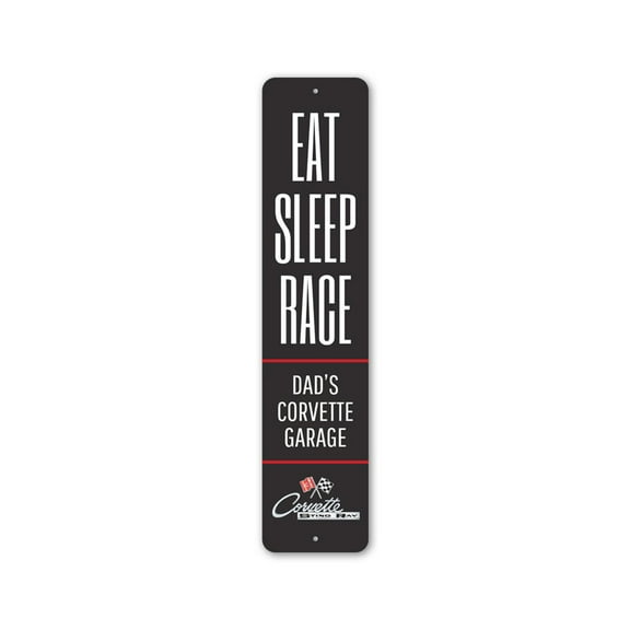 Eat Sleep Race Chevy Corvette Metal Sign, Novelty Car Sign, Garage Decor - 4x18 inches