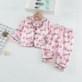 thumbnail image 2 of Agkizg Toddler Baby Girls Summer Pajama Sets,Sleepwear for Kids,Children's Silk Printed Home Clothing Color Ding Imitation Silk Long Sleeved V-neck Top and Pants Set Multicolor 2 Years, 2 of 3