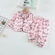 thumbnail image 3 of Odeerbi 1-5 Años Pijama de Satén Para Niño, Niña, Con Solapa de Muesca, Camisa de Manga Larga, Pantalón, Estampado de Amor, Ropa de Dormir, Pijama de Dos Piezas, 3 of 3