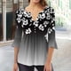 thumbnail image 4 of Camisetas con Cuello en V Mujeres Moda Impresa 3/4 Mangas Blusa, Top Cómodo Casual para el Hogar Y Diario, 4 of 5