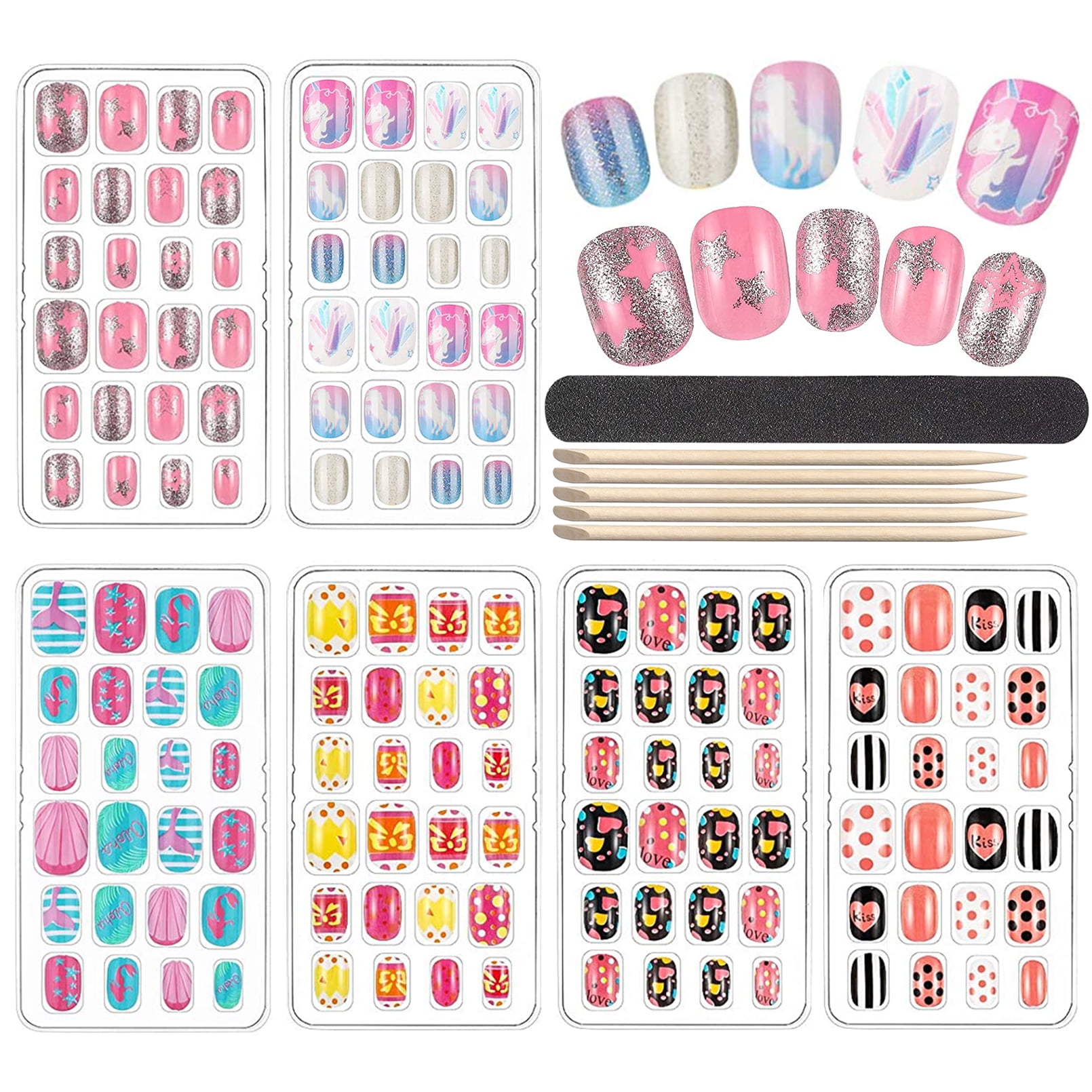144PCS Kids False Nail, FITDON Press on Pre-Glue Full Cover Short Children False Nail