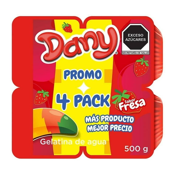Gelatina de agua Dany sabor fresa 4 pack 125 g c/u