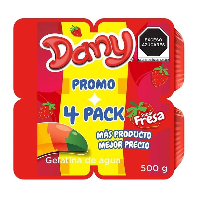 Gelatina de agua Dany sabor fresa 4 pack 125 g c/u
