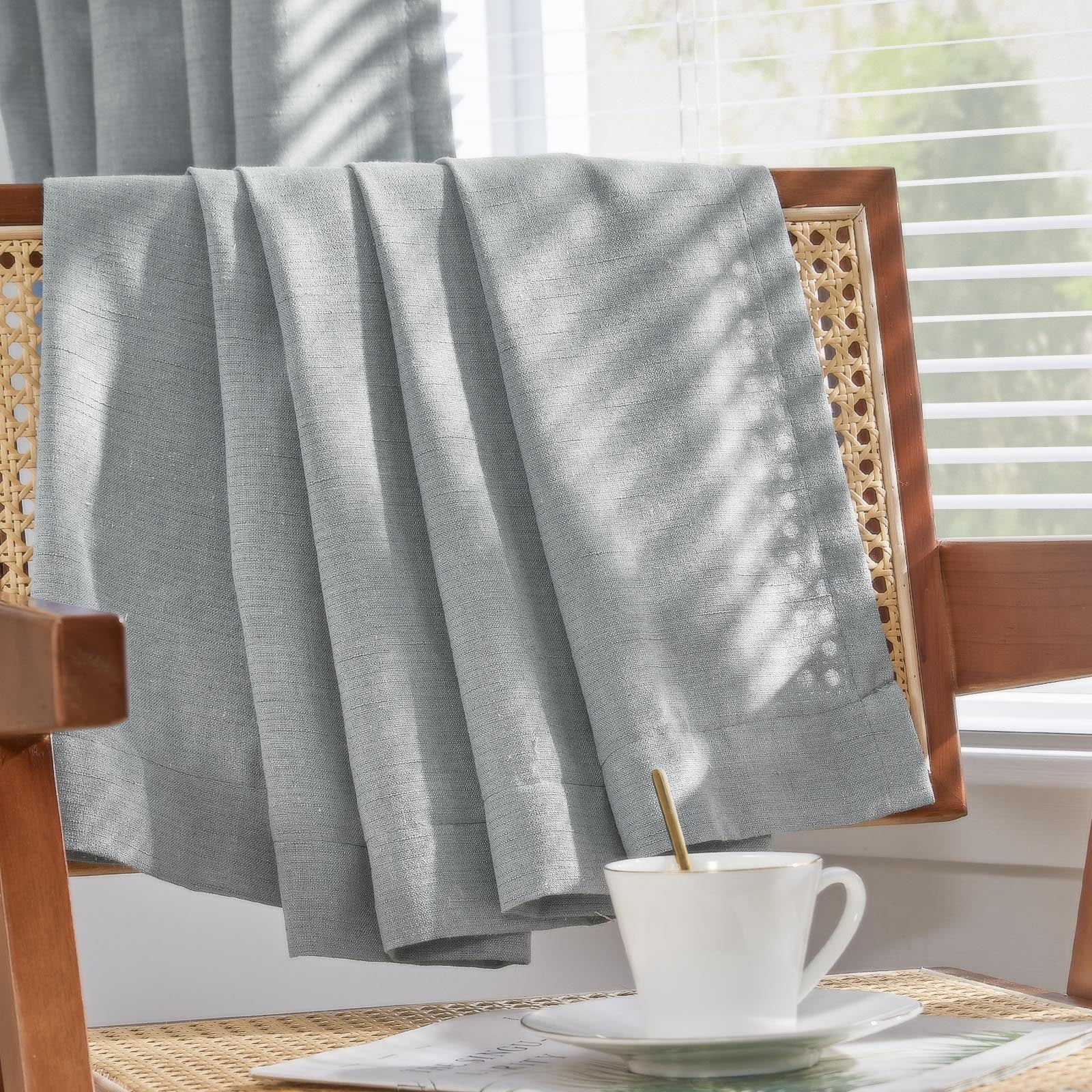 Curtainking Linen Farmhouse Curtains Back Tab Curtains and Drapes for Living Room Bedroom 96 inches Rod Pocket Grey Light Filtering Curtains Pack of 2