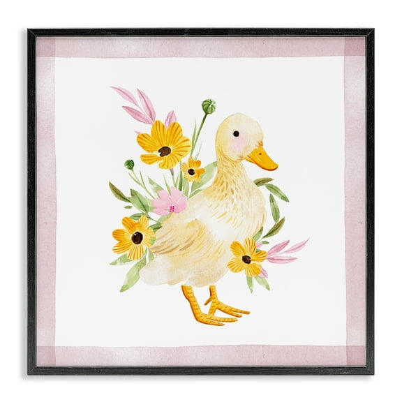 Stupell Industries Duck & Yellow Daisies Animals & Insects Painting Black Framed Art Print Wall Art, 12 x 12