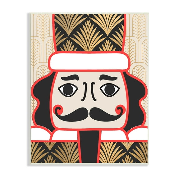 Stupell Industries Holiday Nutcracker Figurine Geometric Glamour Deco Pattern Holiday Painting Unframed Art Print Wall Art, 13 x 19