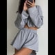 thumbnail image 5 of Conjuntos de 2 Piezas para Mujer, Pantalones Cortos Deportivos de Gran Tamaño, Conjunto Informal A Juego, Chándal, Ropa de Otoño Gris L, 5 of 7