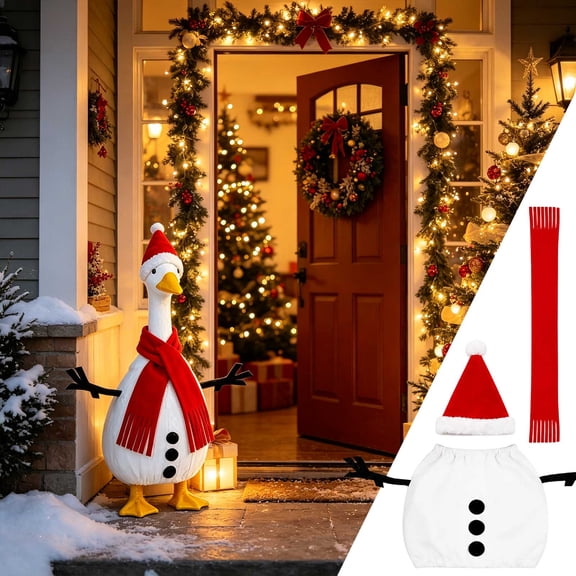 Sruoe Christmas Porch Goose Outfits, 23 Inch Snowman Porch Goose Clothes, Stick‑Arm Design & Black Button Detail Goose Clothes Dress for Lawn Yard Patio Party Decoration