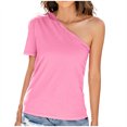 thumbnail image 2 of SMihono Womens Tops Womens Tank Top Women Solid Color Spring/Summer Slanted Shoulder Irregular T-shirt Top Women Tank Tops for Women Womens Summer Tops, 2 of 9