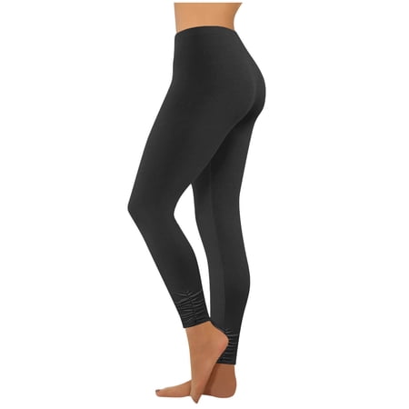 Women s Yoga Plus Size Pants Elastic High Waist Solid Color Pleated Leggings Fitness Athletic Gym Trousers (XL Black)