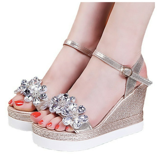 Mujeres damas moda cuñas plataformas cristal floral tacones altos zapatos sandalias Wmkox8yii hfjk10