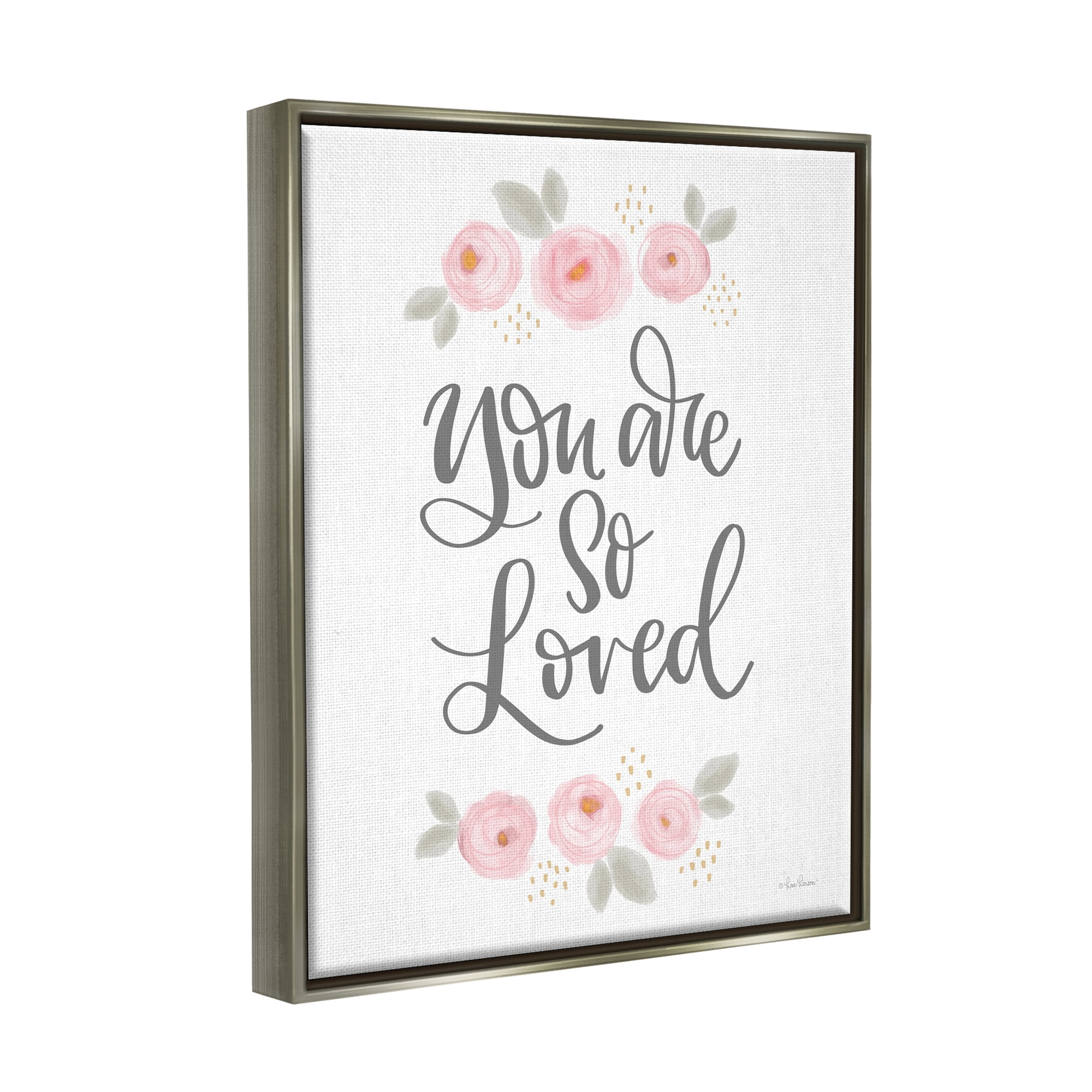 Stupell You Are So Loved Blooming Peonies Botanical & Floral Painting Gray Floater Framed Art Print Wall Art