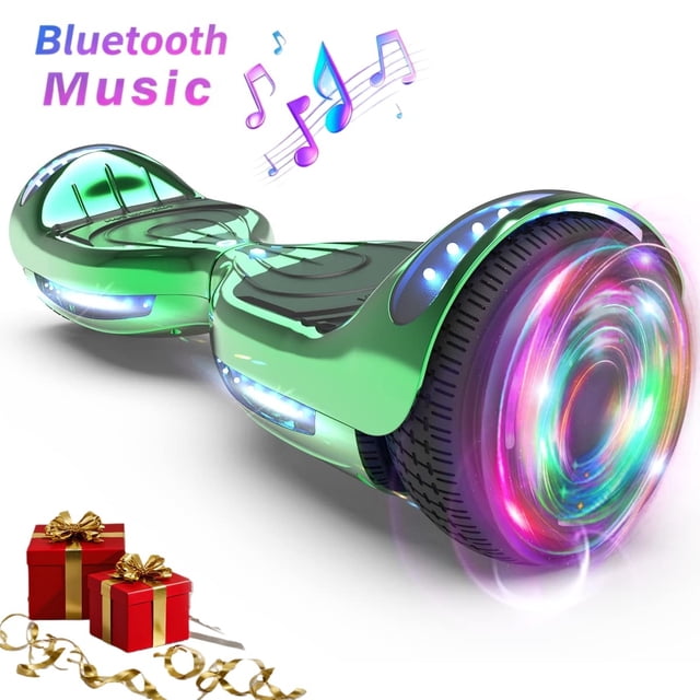 HOVERSTAR Bluetooth Hoverboard, LBW12A Color cromado o monopatín eléctrico de piel impresa con ruedas intermitentes LED
