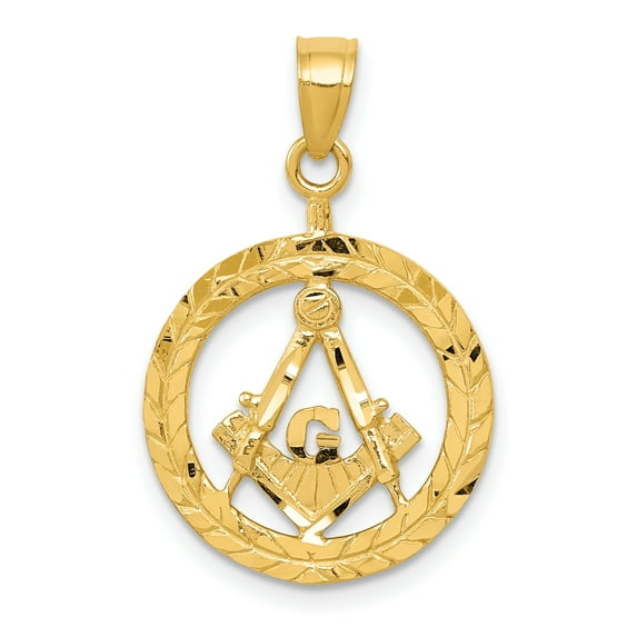 14k Yellow Gold Polished and Diamond-cut Masonic Symbol Pendant Charm