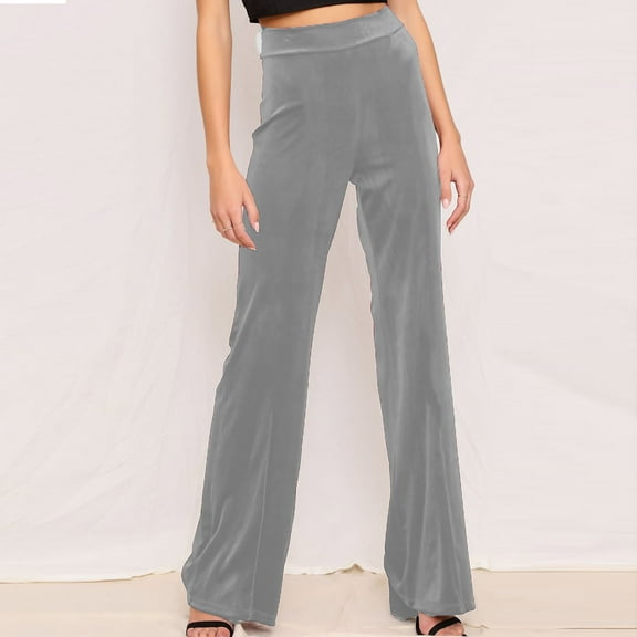 ClodeEU Women's Velvet High Waisted Flare Work Pants,Stretch Elastic Waist Business Casual Trousers Gray,Womens Plus XL
