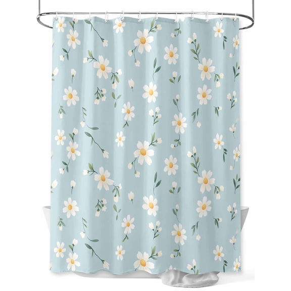 Fsddascl White Daisy Farmhouse Shower Curtain Set - 72" x 78" Washable Bathtub Curtain with 12 Hooks, Pastoral Botanical Floral Waterproof Fabric Stall Shower Curtains for Bathroom/Bathtub Décor