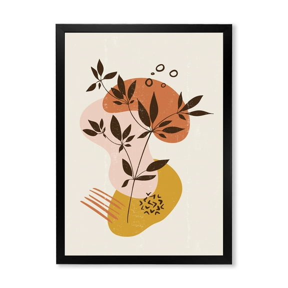 Designart 'Minimalist Shapes With Ancient Plant II' Modern Framed Art Print