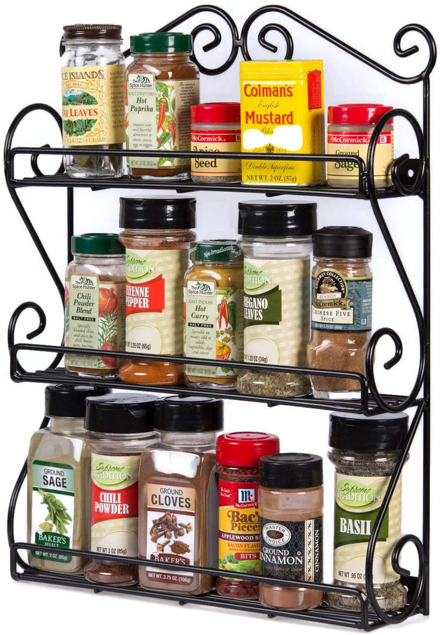 Spice Rack 3 Tier Wall Holder Storage Shelf Kitchen Seasoning Rack Modern Scroll 